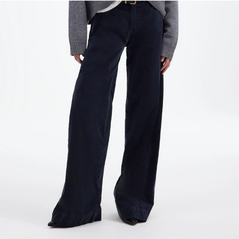 Madewell The Superwide-Leg Pant Blue Velvet High Rise Shapewear Panel sz 32 NEW